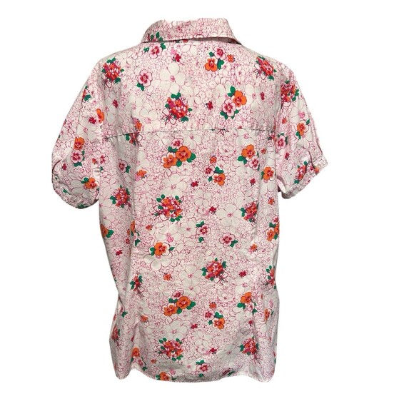 Basic editions 2X Pink Floral button down short sleeve Fairy Office Cottagecore - Picture 4 of 8
